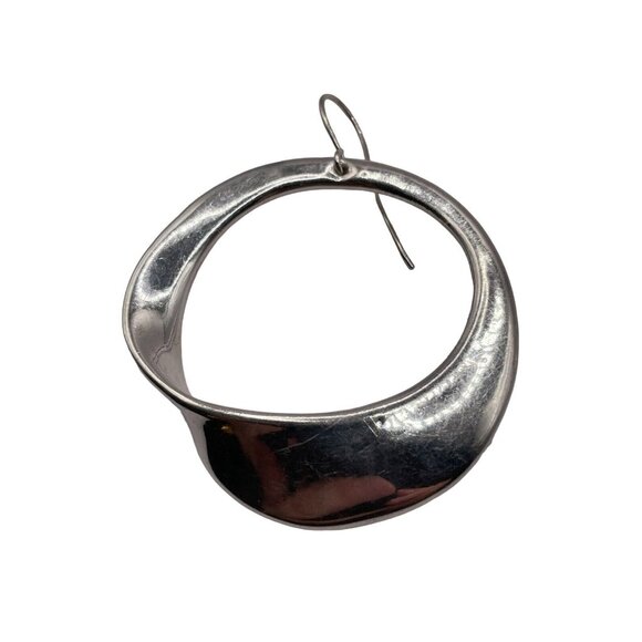 Sterling Silver Plated Abstract Open Hoop Earrings Pierced Signed Israel - Picture 6 of 14